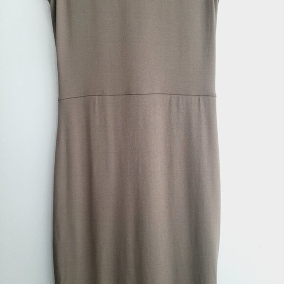 DYNAMITE Faux Wrap Soft Draped Gathered Sleeveless Stretch Mini Dress Taupe Sz S - Picture 9 of 13